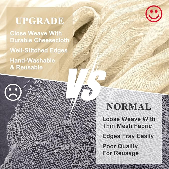 Wokceer Cheesecloth Table Runner 6 Pack 10FT Beige Christmas Gauze Cheese Cloth Table Runner for Party Long Rustic Sheer Table Runners for Baby Bridal Shower Wedding Easter Table Decor
