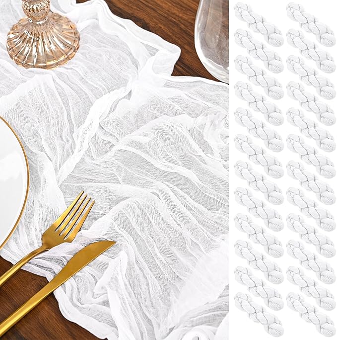 12 Pack White Table Runner 10Ft Cheesecloth Table Runner Rustic Gauze Table Runners Romantic Long Sheer Fabric Cheese Cloth Table Runners for Wedding Party Bridal Baby Shower