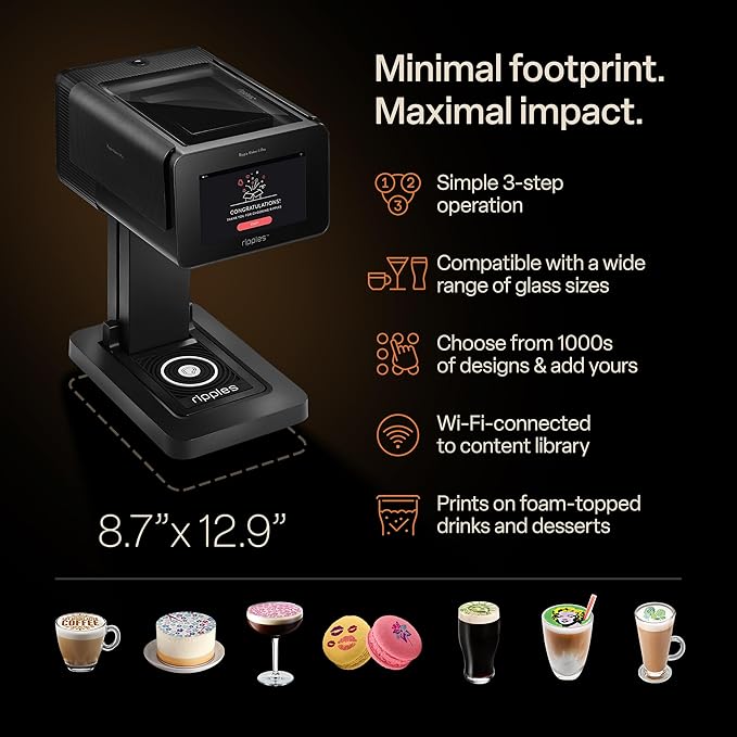 Ripples - The Original Maker PRO - Beverage-Top Printer for Foam Drinks & Desserts | Dual Pod Holders for Multi-Color Prints | Selfie & Personalized Designs | Easy Setup & Social Media Boost