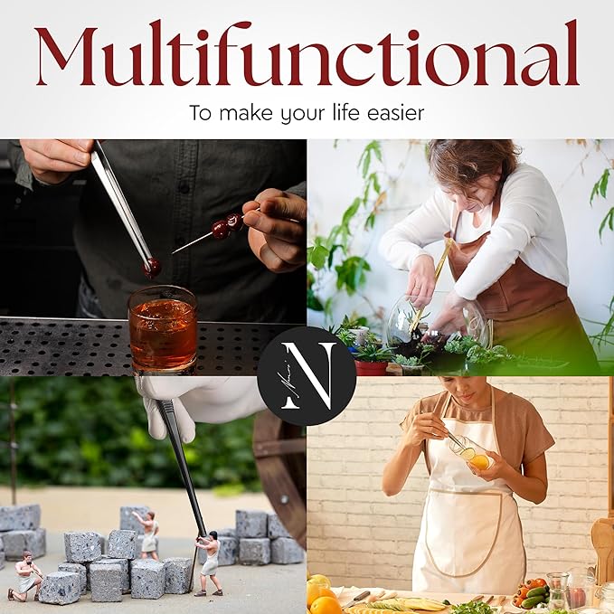 Namre' Tweezer Tongs for Cooking -Plating - 2 Pack Stainless Steel Cooking Tongs - Chopstick Precise & Strong Chef Tweezers for Food & Small Objects - 12 Inch - (Silver) Holiday and hostess gift.