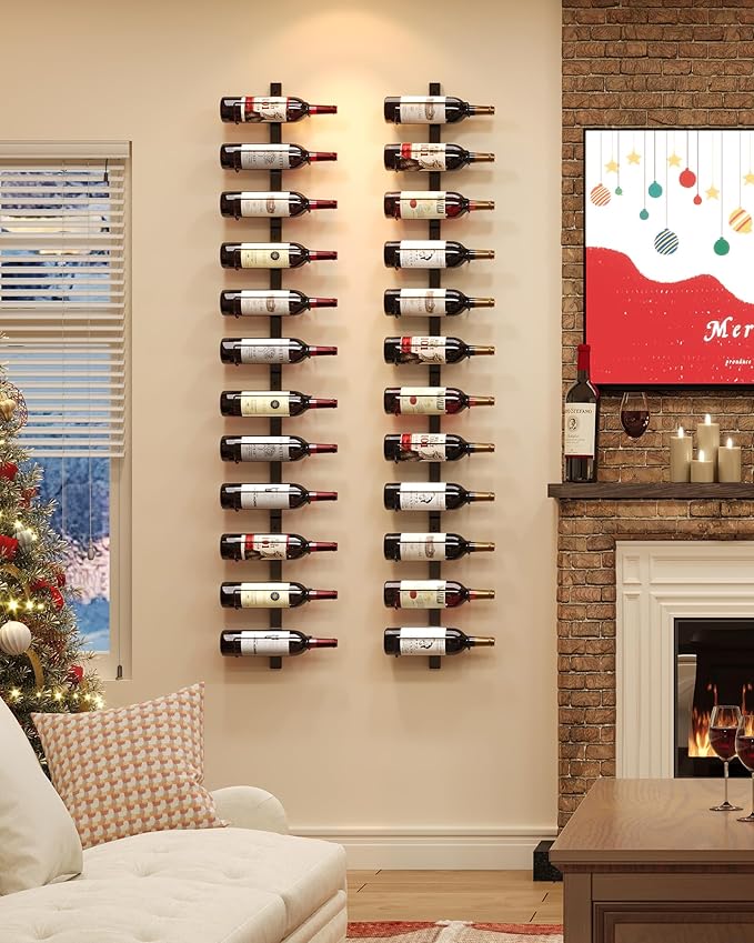 X-cosrack DIY 12 Bottles Wall Mounted Wine Rack, Detachable Wine Storage Organizer, Used Alone or A Set of 4, Wall Wine Display, for Kitchen, Dining Room, Bar, Wine Cellar
