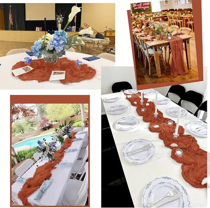 12 Pack Terracotta Fall Table Runner 10Ft Cheesecloth Table Runner Rustic Gauze Table Runners Romantic Long Sheer Fabric Cheese Cloth Table Runners for Wedding Party Bridal Baby Shower