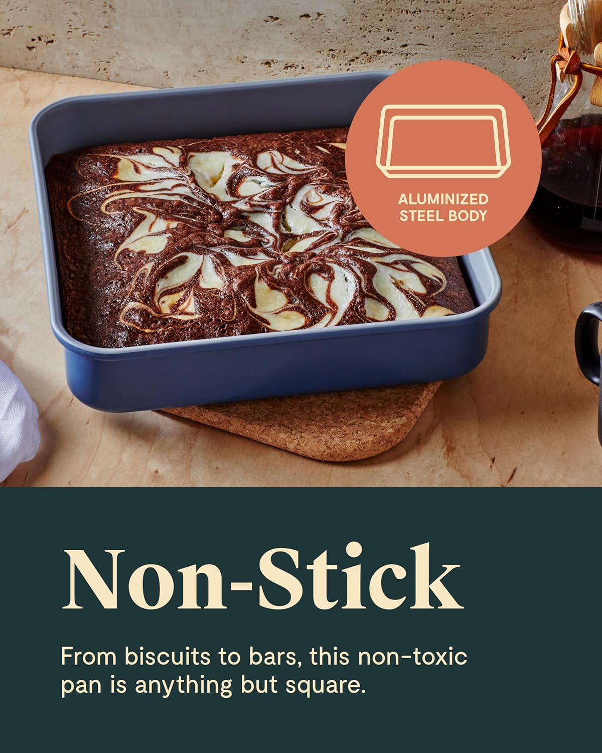 Caraway 9” Square Pan Duo - Non-Stick Ceramic Coating - Free From Forever Chemicals - Cake Pan Perfect for Brownies, Lemon Bars, & More - Marigold