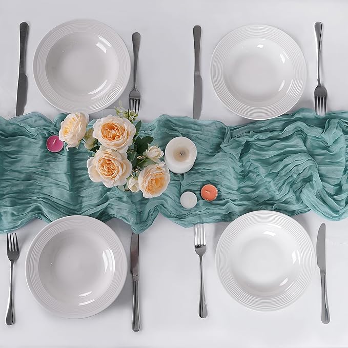 12 Pack Cheesecloth Table Runner 9ft,17 x 108 inch Gauze Table Runner Rustic Romantic Wedding Runner for Wedding Bridal Shower Fall Decoration,Dusty Blue