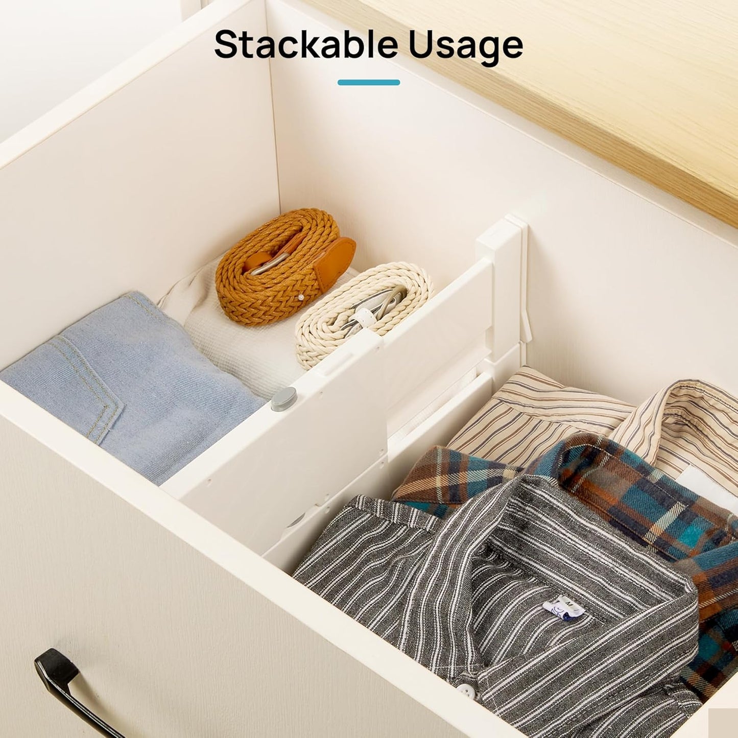 Vtopmart 4 Pack Drawer Dividers for Clothes, 4" High 11.6"-17" Adjustable Expandable Dresser Drawer Organizer, Plastic Drawers Separators for Dresser, Baby Clothes, Underwear, Kitchen & Office Storage