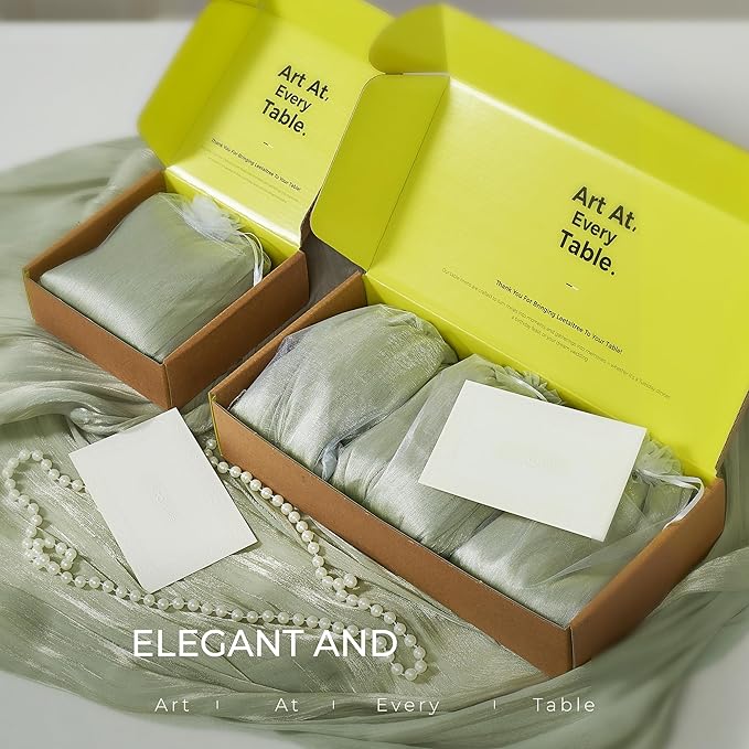 Leetaltree Dazzle Table Runner-Luxury Scarf Table Runner 120 Inch 10FT - Liquid Silk Shine, Elegant Gift Set with Card for Wedding, Christmas, Baby Shower,Holiday & Home Decor (Sage Green, 1 Pack)