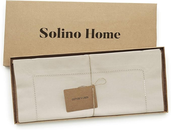Solino Home Cotton Linen Table Runner 120 Inches Long - Hemstitch Linen Dining Table Runner 14 x 120 Inch