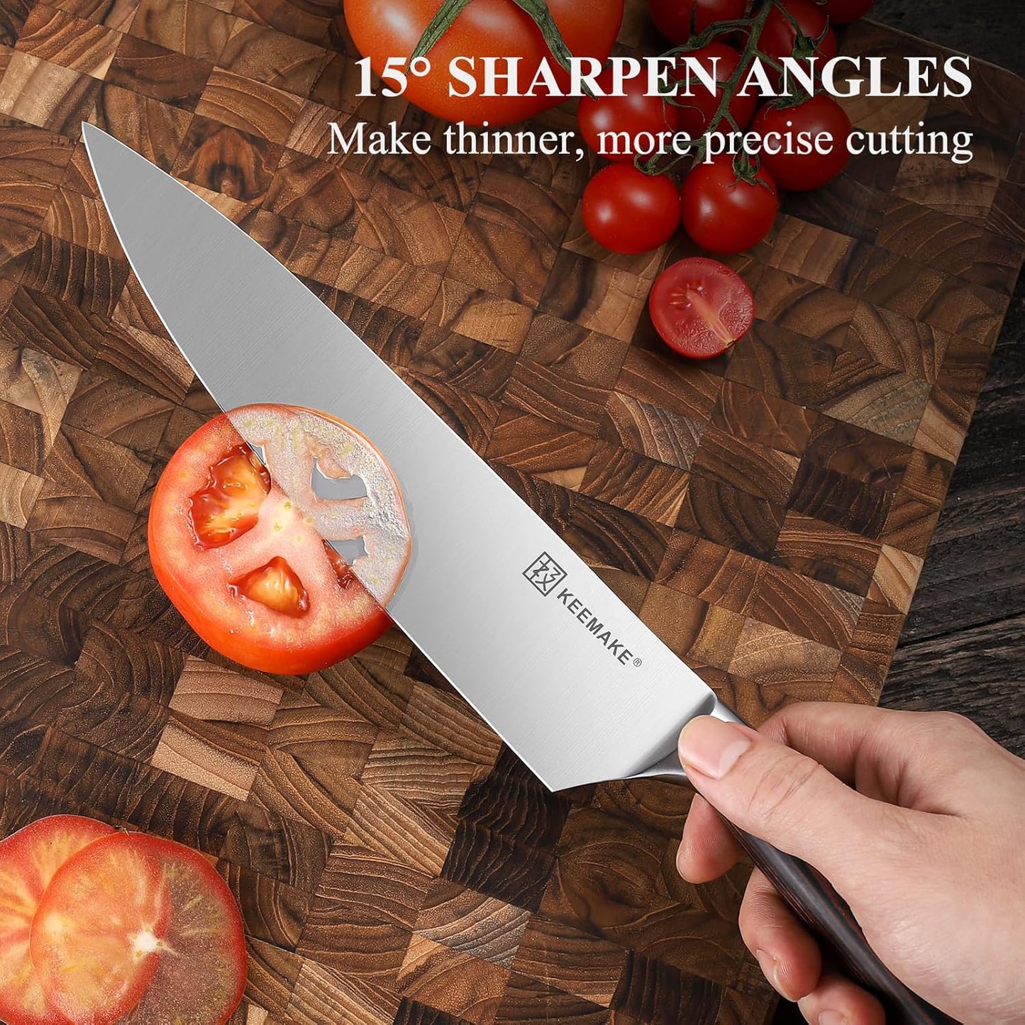 KEEMAKE Chef Knife 8 inch - Sharp Kitchen Knife High Carbon Stainless Steel Blade, Gyuto Knife Ergonomic Wood Handle, Professional Chef’s Knife for Home Kitchen and restaurant