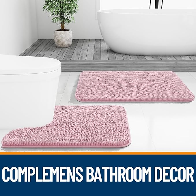 OLANLY Bathroom Rugs 30x20, Extra Soft Absorbent Chenille Bath Rugs, Rubber Backing Quick Dry, Machine Washable Bath Mats for Bathroom Floor, Tub and Shower, Home Decor Accessories, Dusty Rose