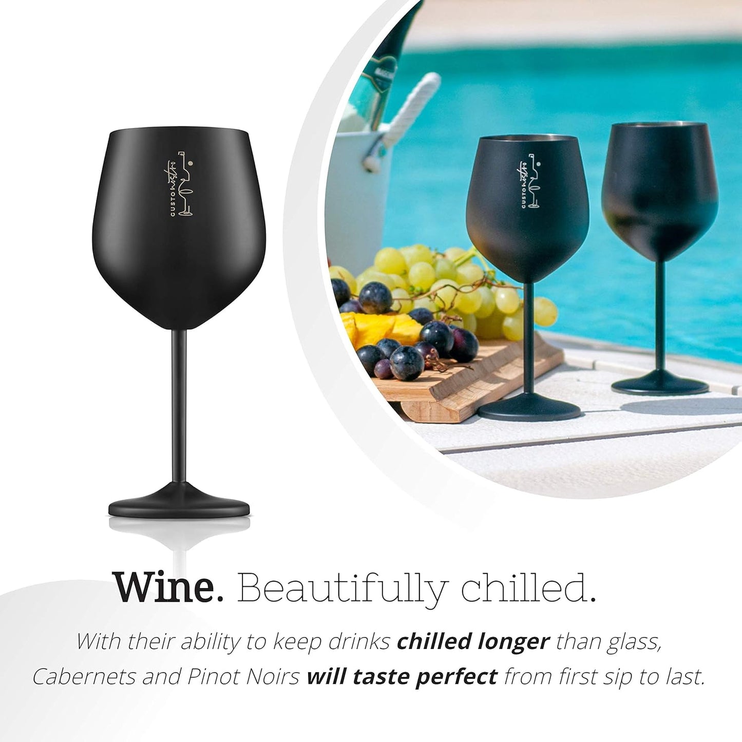 Gusto Nostro Stainless Steel Wine Glass - 18 oz - Unbreakable Black Wine Glasses for Travel, Camping and Pool - Fancy, Unique and Cool Portable Metal Wine Glass for Outdoor Events, Picnics (Set of 4)