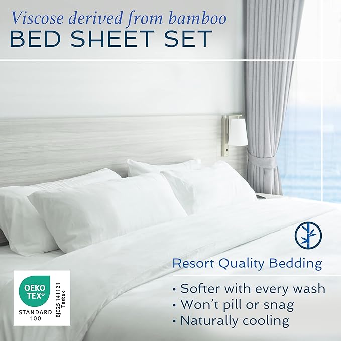 Hotel Sheets Direct 4 Piece Bed Sheet Set California King Size, 100% Viscose Derived from Bamboo Sheets Set with 2 Pillowcases, Cooling & Breathable Luxury Bedding, Moisture-Wicking & Silky Soft, Gray