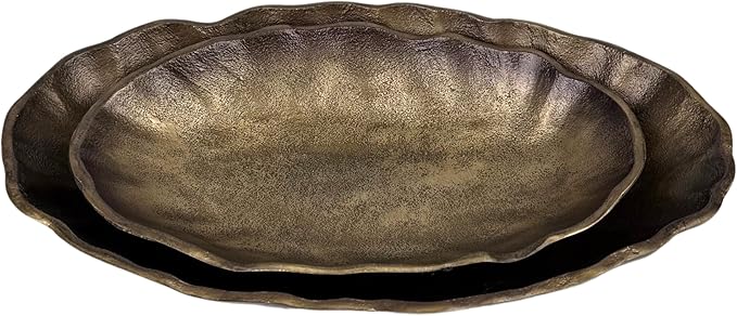 ANDALUCA Set of 2 Oval Metal Decorative Table Bowls, Bronze Finish