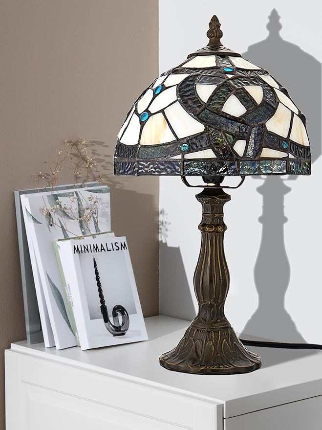 KY&BOSAM Tiffany Table Lamps Irish Celtic17500 Lumens UL Style Light Stained Glass Lamp Shade +E26 Bulb Holder+ Metal Base 8*8*14Inch Family Bedroom Living Room Office Memory St Patrick's Day Decor