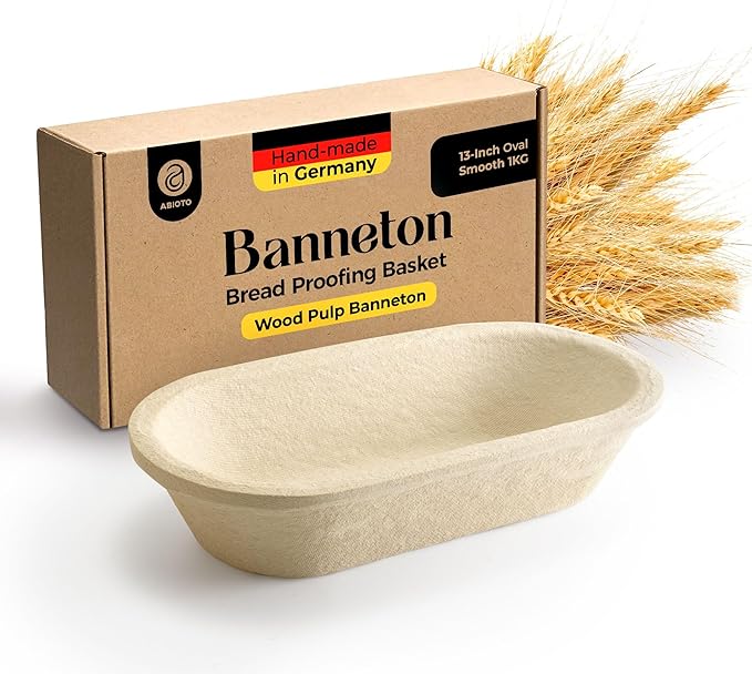 Wood Pulp Banneton Bread Proofing Basket – 13" Oval 2.2LB Brotform, Smooth Surface– Non-Stick Natural Wood Pulp Pressed for Durability– Made in Germany Proofing Baskets for Sourdough Bread Baking