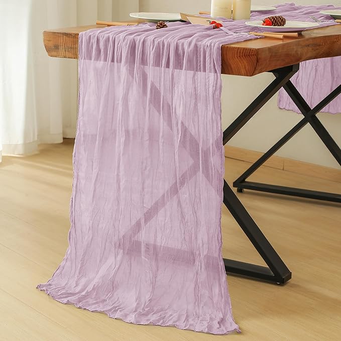 Leetaltree 6 Pack Lilac Cheesecloth Table Runner, 35x120 Inch Boho Rustic Cheese Cloth Table Runner, Decorative Table Runners for Bridal Baby Shower Decorations or Wedding Table Decorations