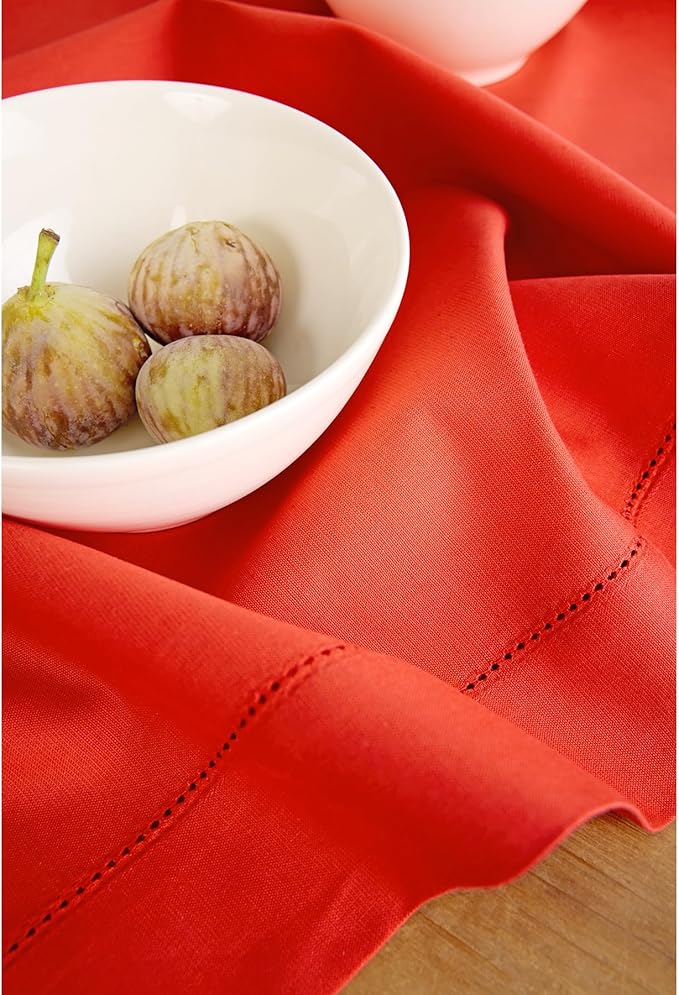 Solino Home Table Runner 108 Inches Long - Cotton Linen Hemstitch Poppy Red Table Runner 14 x 108 Inch for Christmas, New Year