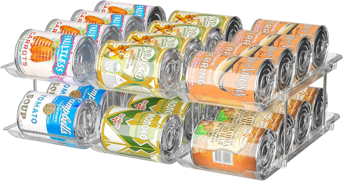 Can Organizer for Pantry, 3 Sets 2Tiers Can Storage Organizer Pantry, Soda Can Organizer for Fridge 24 Cans Rack Automatic Rolling Stackable Canned Food Organizer,Clear