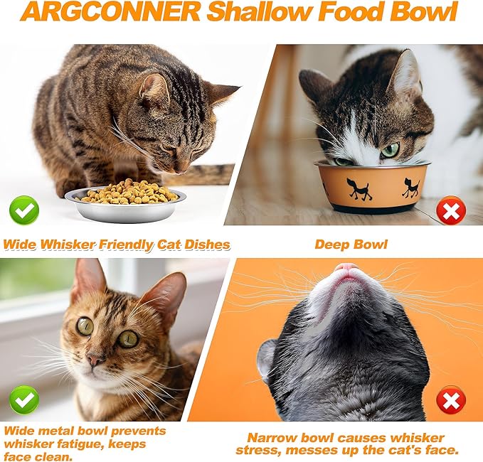 6 Pcs Stainless Steel Cat Bowls, Metal Cat Bowls Whisker Friendly, 5.5Inch Shallow Wide Cat Food Dishes, Replacement Basic Cat Plates