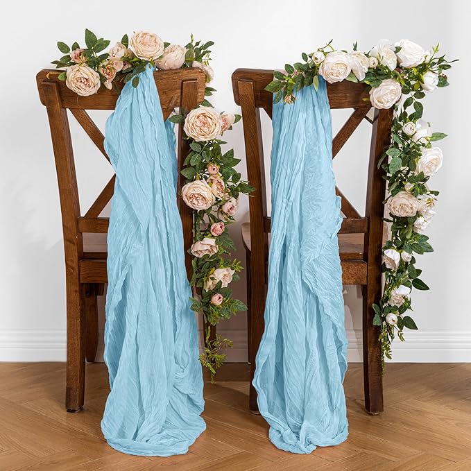 Leetaltree 6 Pack Blue Cheese Cloth Table Runner, 35x120 Inch Boho Rustic Cheese Table Runner, Table Runners for Bridal Baby Shower Decorations or Wedding Table Decorations