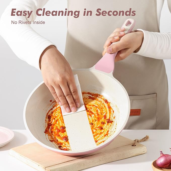 SENSARTE Nonstick Ceramic Frying Pan 9.5-Inch, Healthy Non Toxic Skillet, Induction Compatible Omelet Pan with Heat Resistant Handle, PFAS-Free, Sakura Pink