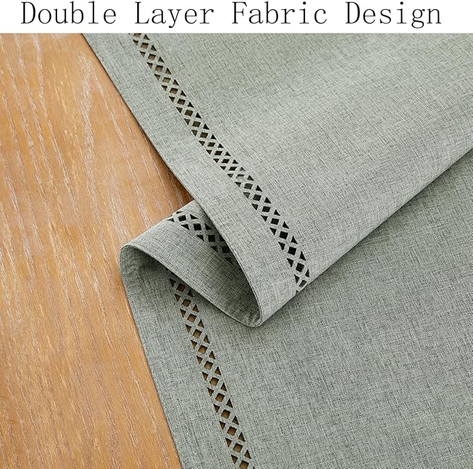 Burlap Style Farmhouse Table Runner, 13 x 60 Inch Grey, Rustic Geometric Hollow Table Runners 60 Inches Long for Dresser Table Everyday Use, 13x60 Inches, Grey