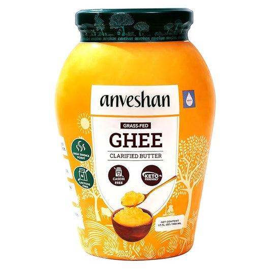 Anveshan Cow Ghee 1 Litre | Gut friendly | Keto friendly | High smoke point | Sustainably sourced | Casein free | Clarified Butter | Grass-Fed | Pasture-Raised