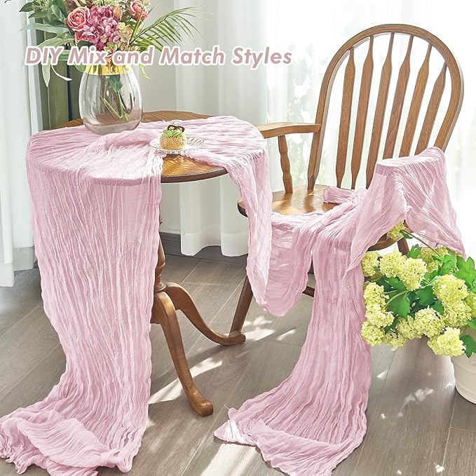 IVAPUPU 8 Pcs Cheesecloth Table Runner - 10ft Pink Boho Gauze Cheese Cloth Table Runners for Baby Shower Decoration Wedding Party Summer Garden Farmhouse