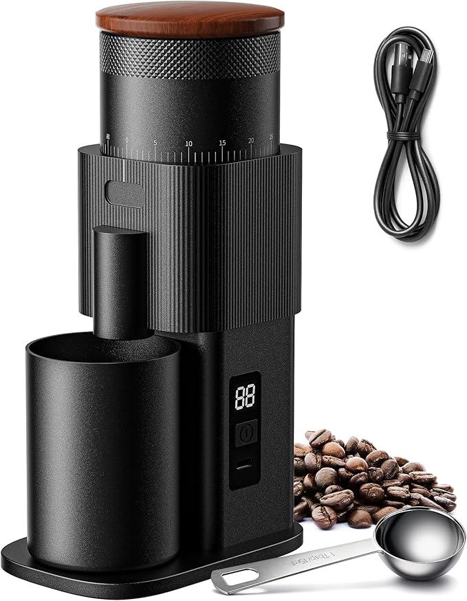 SHARDOR All-Metal Single-Dose Coffee Grinder – Quiet DC Motor, Home-use Espresso Grinder, Burr Coffee Grinder, with 80 Settings and an LED Power Display，Black