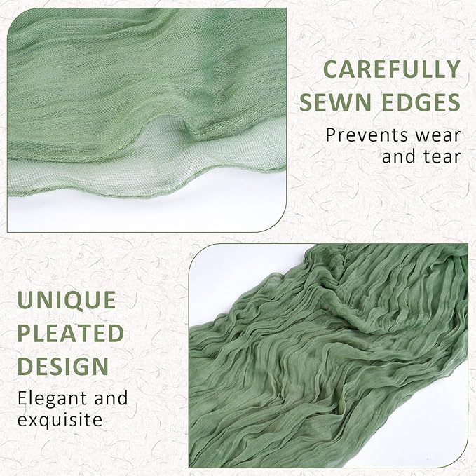 Sage Green Table Runner, 120 Inch 10 FT Boho Rustic Cheesecloth Gauze, Farmhouse Centerpieces Decor for Wedding Spring Easter Baby Bridal Shower Party Decoration, 1 Pack