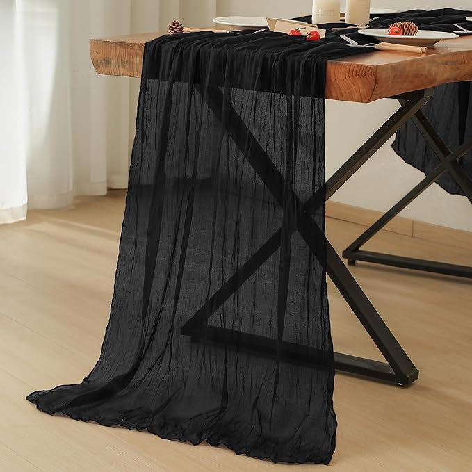 Leetaltree 6 Pack Black Cheesecloth Table Runner, 35x120 Inch Boho Rustic Cheese Cloth Table Runner, Decorative Table Runners for Bridal Baby Shower Decorations or Wedding Table Decorations