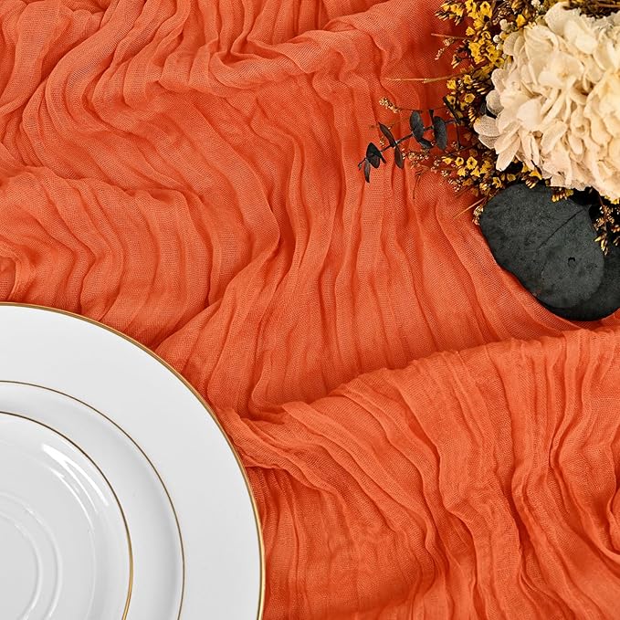 12 Pack Orange Fall Table Runner 10Ft Cheesecloth Table Runner Rustic Gauze Table Runners Romantic Long Sheer Fabric Cheese Cloth Table Runners for Wedding Party Bridal Baby Shower