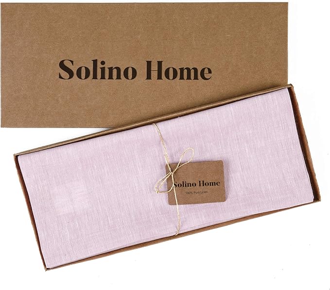 Solino Home Linen Small Table Runner 60 Inches - Athena, 100% Pure Linen Bubblegum Pink Table Runner 14 x 60 Inch Ideal for Dresser and Coffee Tables - Christmas