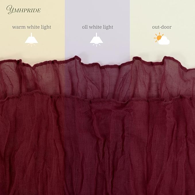 12 Pack Cheesecloth Table Runner 35 x 70 inch Long Boho Cheese Cloth Gauze Table Runners Semi Sheer Table Runner for Wedding Decor, Bridal Shower, Birthday Party (Burgundy)