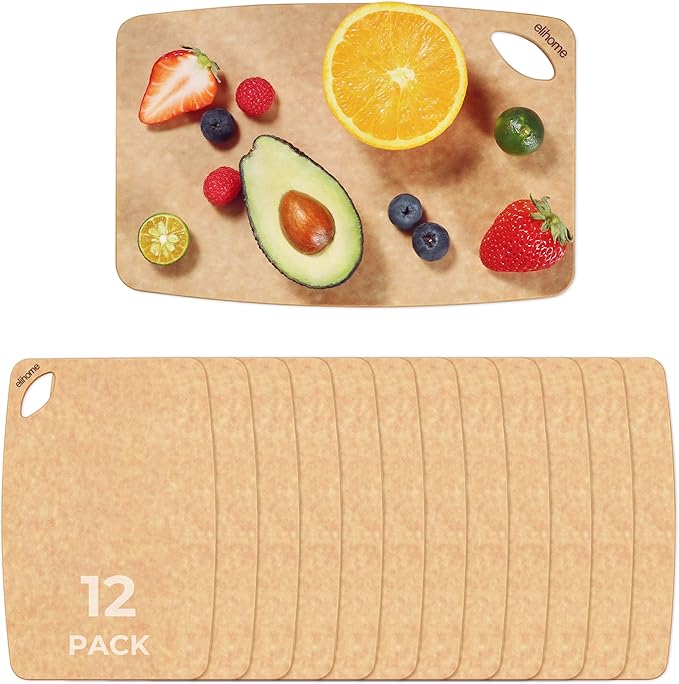Classic SMALL Kitchen Cutting Board, 12pcs Pack, Wood Fiber Composite,Dishwasher Safe, Eco-Friendly, Easy Grip Handles, Non-Porous, Reversible, BPA Free, Made in USA, 10" x 7"