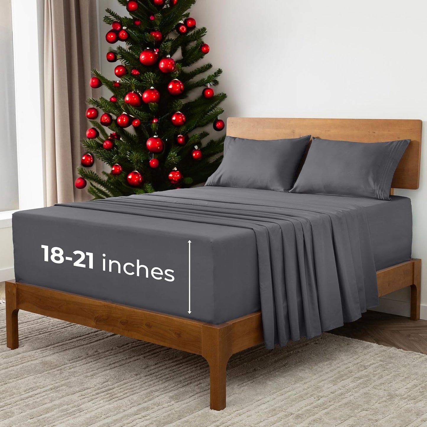 Mellanni Extra Deep Queen Sheets - 4 PC Iconic Collection Bedding - Hotel Luxury, Ultra Soft, Cooling Bed Sheets - Wrinkle, Fade, Stain Resistant (Queen, Gray)