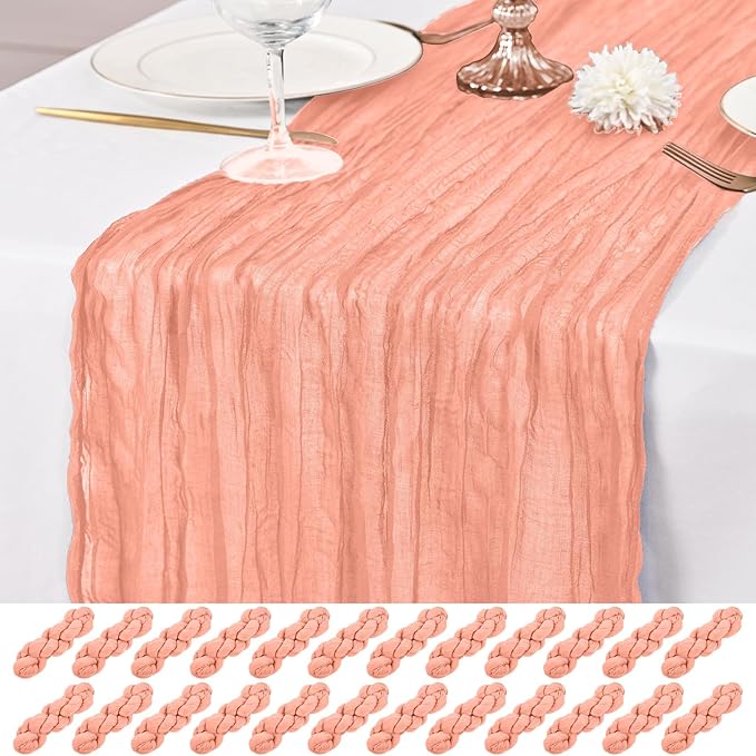 24 Pack Coral Table Runner 10Ft Cheesecloth Table Runner Rustic Gauze Table Runners Romantic Long Sheer Fabric Cheese Cloth Table Runners for Wedding Party Bridal Baby Shower