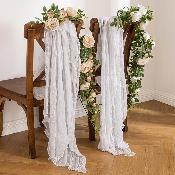 Leetaltree 2 Pack Ivory Cheesecloth Table Runner, 35x120 Inch Boho Rustic Cheese Cloth Table Runner, Decorative Table Runners for Bridal Baby Shower Decorations or Wedding Table Decorations