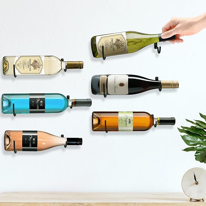 FLstudio Wall Mounted Wine Racks:6 Pack Wine Bottle Display and Storage - Hanging Bottle Holder Organizer for Living Room, Dining Room, Bar, Wine Cellar