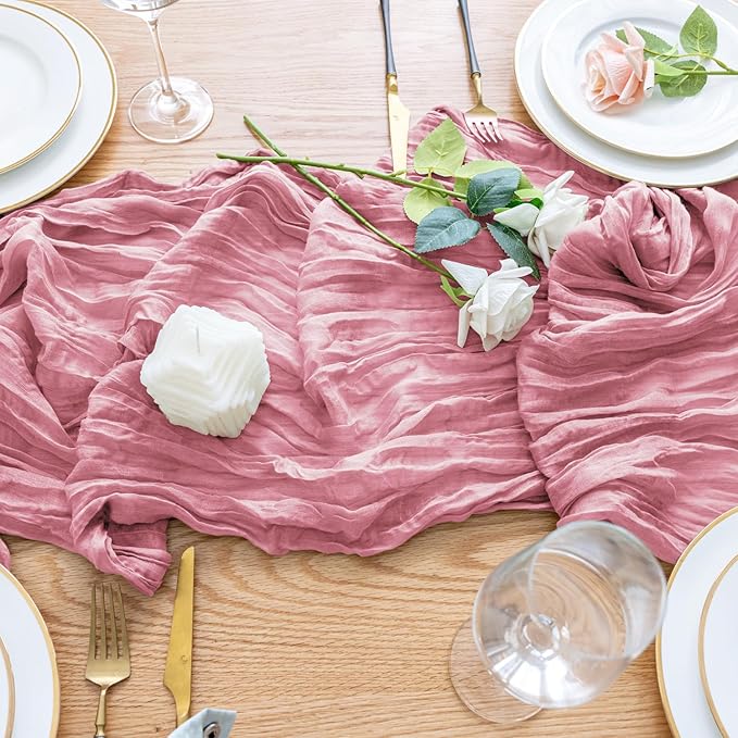 Wokceer Cheesecloth Table Runner 4Pack 10FT Pink Boho Gauze Cheese Cloth Table Runner for Party Long Rustic Sheer Table Runners for Baby Bridal Shower Wedding Easter Table Decor