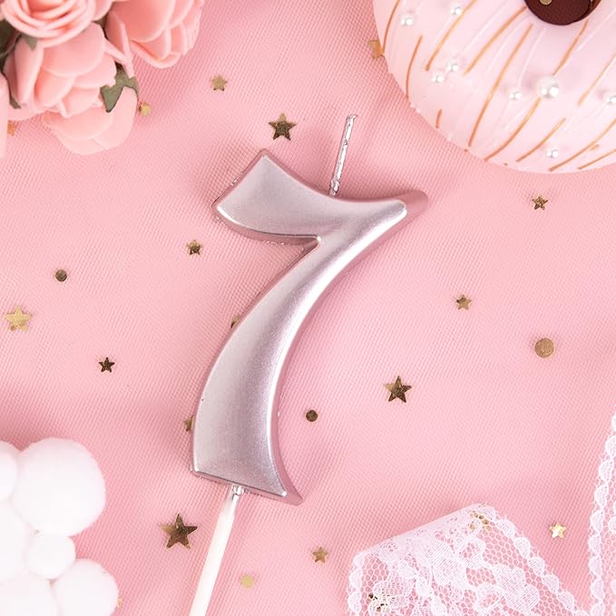 PHD CAKE 2.76 Inch Elegant Rose Gold 7 Number Birthday Candles, Rose Gold Number Candles, Cake Number Candles, Party Celebration
