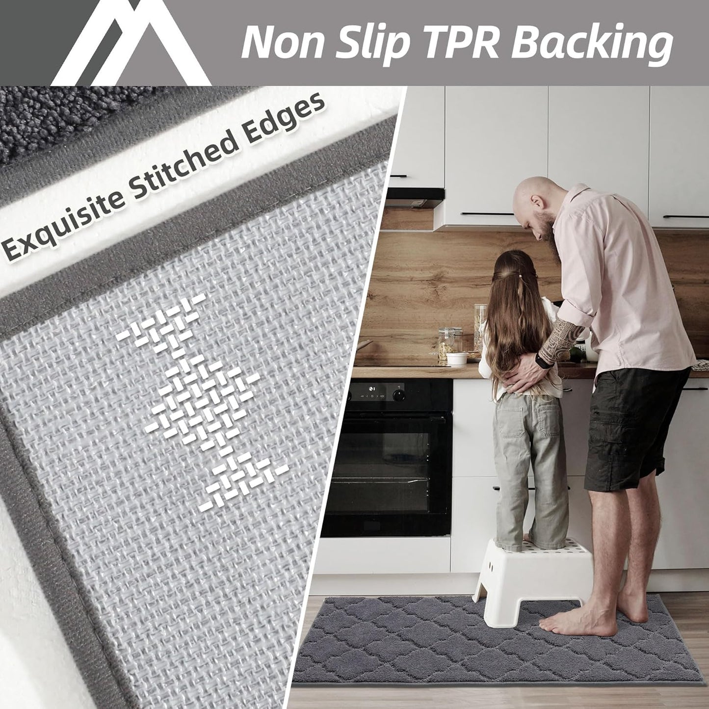 COSY HOMEER Soft Kitchen Rugs [2 PCS] for in Front of Sink Super Absorbent Kitchen Floor Mats and Mats 24x35 Inch/24X60 Non-Skid Kitchen Mat Standing Mat Washable,Polyester,Dark Grey