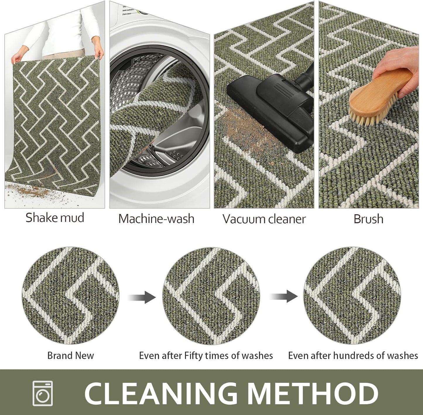 hicorfe Kitchen Rugs and Mats,Kitchen Mats for Floor,47"x71" Non Slip Runner Rug,Absorbent Resist Dirt Comfort Standing Mat Machine Washable for Entryway,Hallway,Front of Sink(Green)