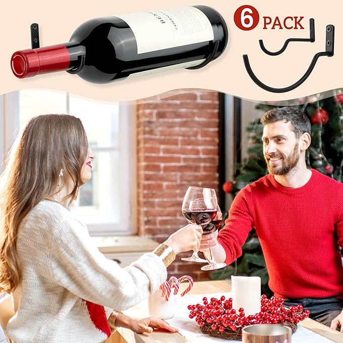 FLstudio Wall Mounted Wine Racks:6 Pack Wine Bottle Display and Storage - Hanging Bottle Holder Organizer for Living Room, Dining Room, Bar, Wine Cellar