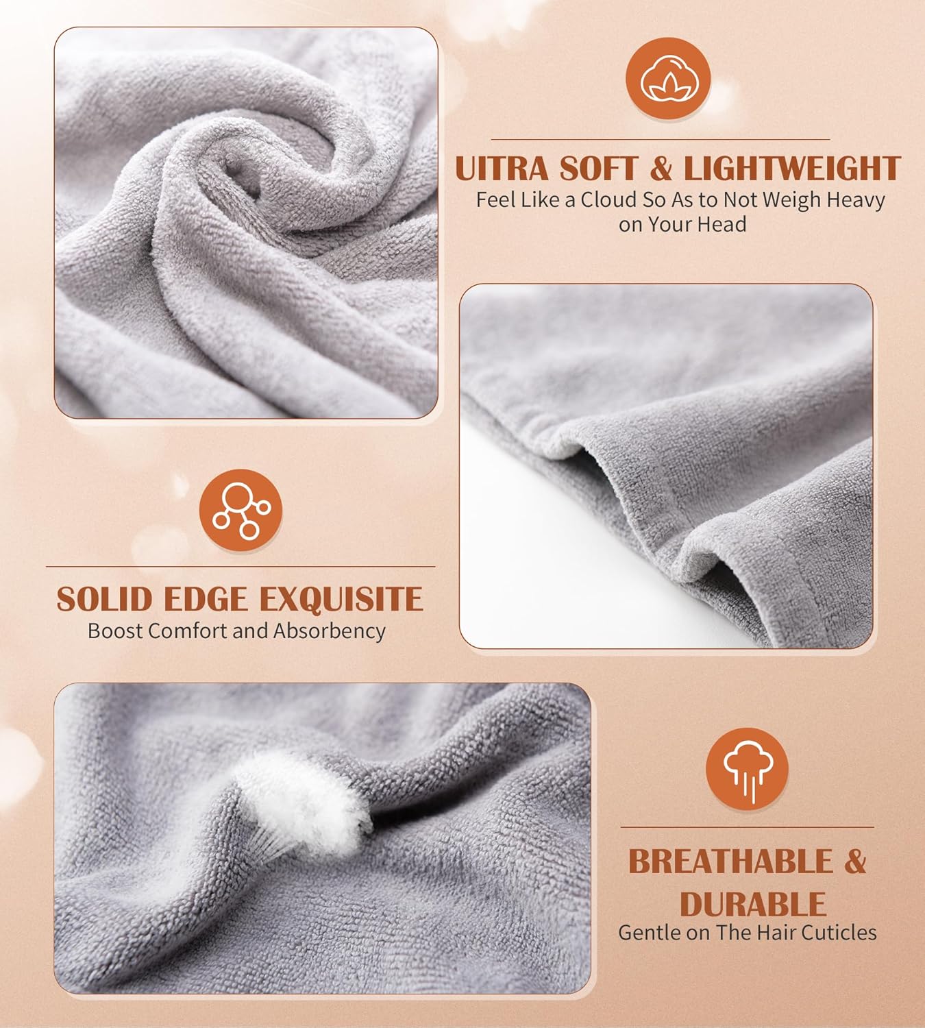 POPCHOSE Microfiber Hair Towel Wrap, Fast Drying Hair Turban, Soft Ultra Absorbent, No Frizz Hair Wrap Towels for Women Wet Hair, Curly, Longer, Thicker Hair, Gifts Stocking Stuffers for Women