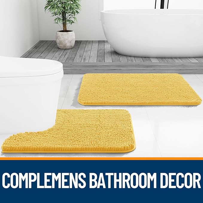 OLANLY Bathroom Rugs 36x24, Extra Soft Absorbent Chenille Bath Rugs, Rubber Backing Quick Dry, Machine Washable Bath Mats for Bathroom Floor, Tub and Shower, Home Decor Accessories, Yellow
