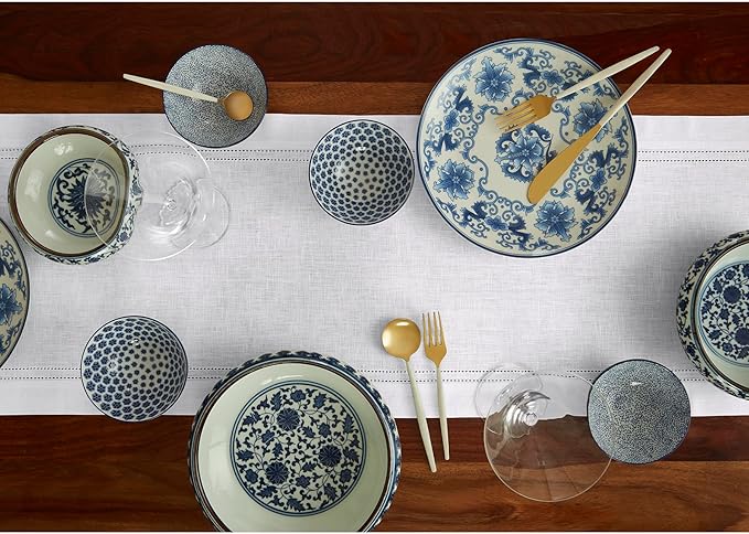 Solino Home Linen White Table Runner 90 Inches Long - 100% Pure Linen Double Hemstitch 14 x 90 Inch Table Runner for Dining, Christmas, New Year