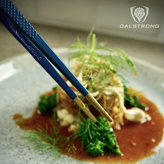 Dalstrong Chef Tweezers Professional Kitchen Tongs-10 high-precision Tweezer Tongs for Cooking - Stainless Steel Blue w/vTitanium Coating-BBQ, Plating, Multi-use