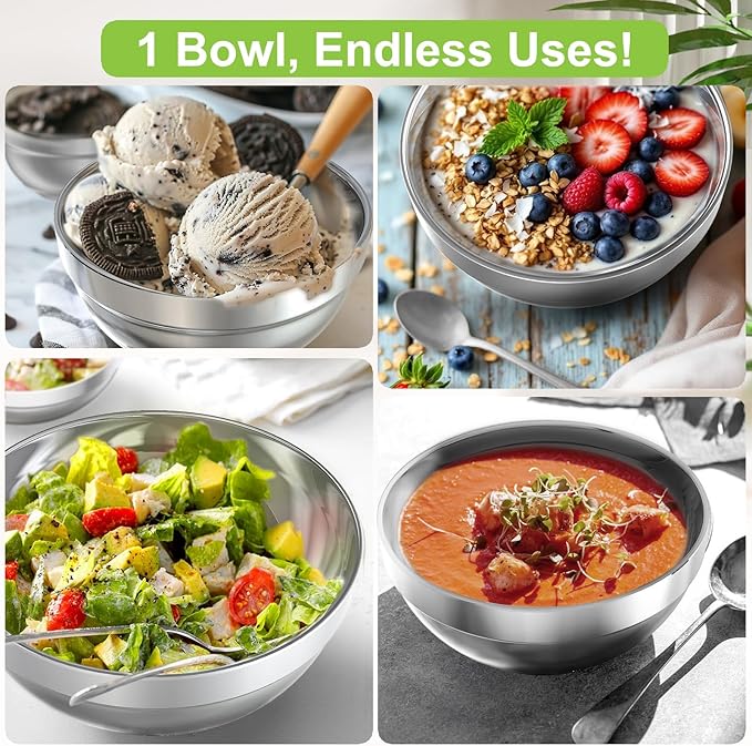 Stainless Steel Bowls Bulk, 10 Pack 5.9in 20.6oz 610ml Medium SUS304 Double Wall Insulated Stackable Metal Cereal Eating Bowl Containers for Restaurant Serving Dishes Salad Ice Cream Soup Rice