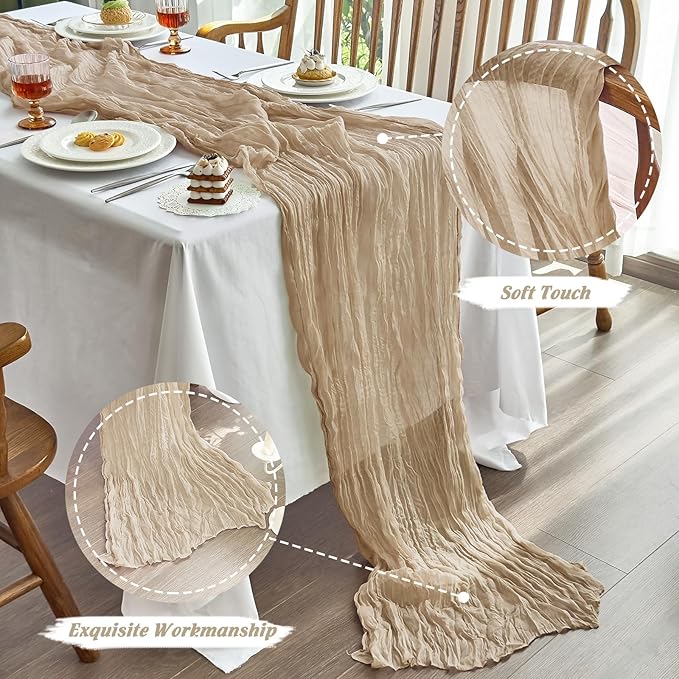 IVAPUPU 10 Pcs Cheesecloth Table Runner - 10ft Nude Boho Gauze Cheese Cloth Table Runners for Baby Shower Decoration Wedding Party Summer Garden Farmhouse