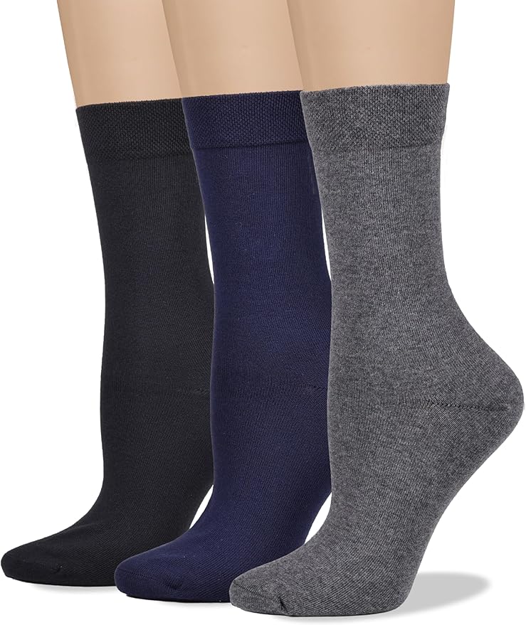 COTTON DAY Women's Soft Combed Cotton Dress Socks Seamless Toe Black White Gray Navy Blue Brown Beige